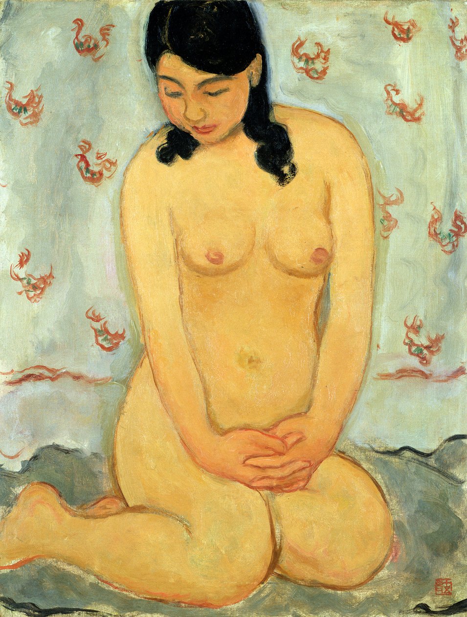 Sittande naken (olja på duk) av Mitsutani Kunishiro