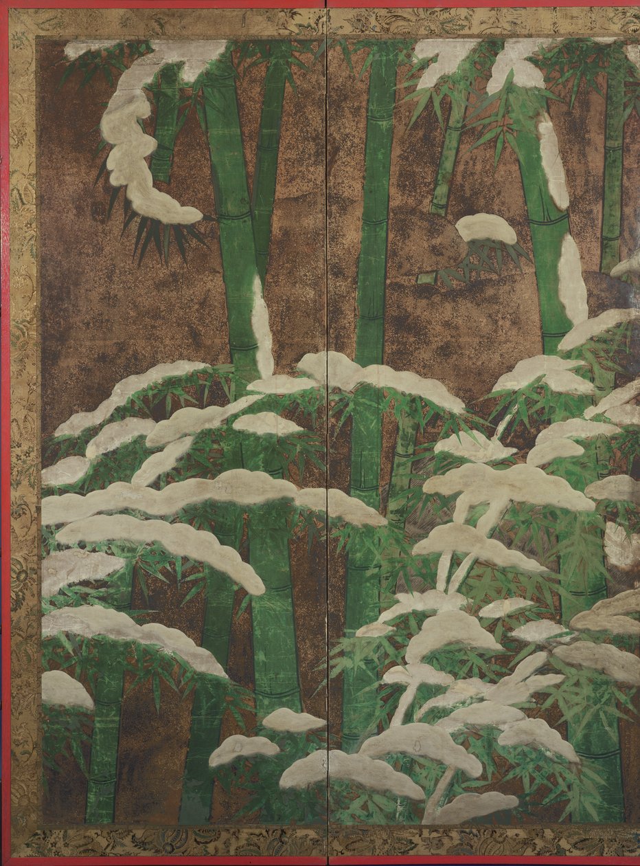 Bambu i snö, ca 1600 (bläck, färg, guld och silver på papper) av Mitsuyoshi Tosa
