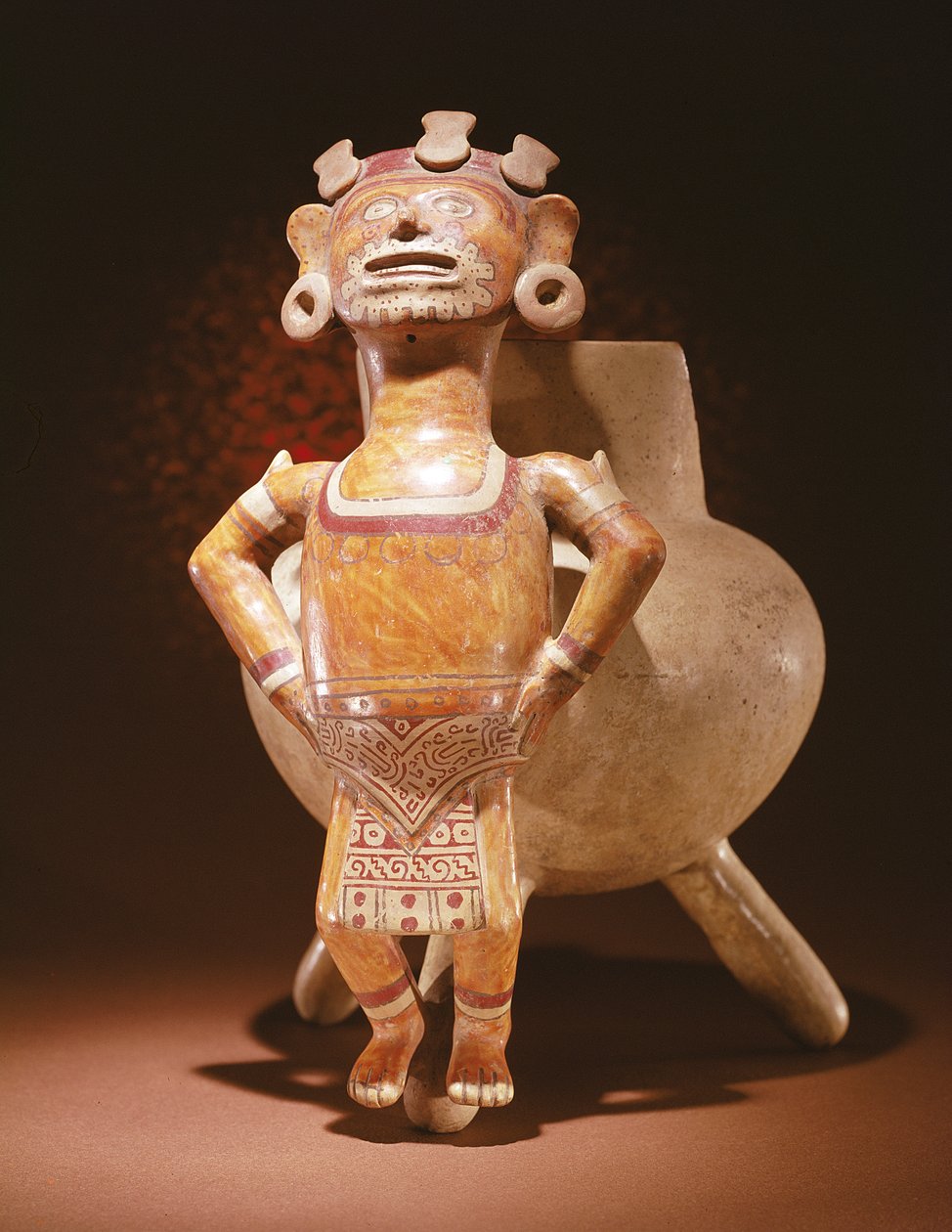 Stativvas med en bildfigur, från Miahuatlan, Oaxaca (keramik) av Mixtec