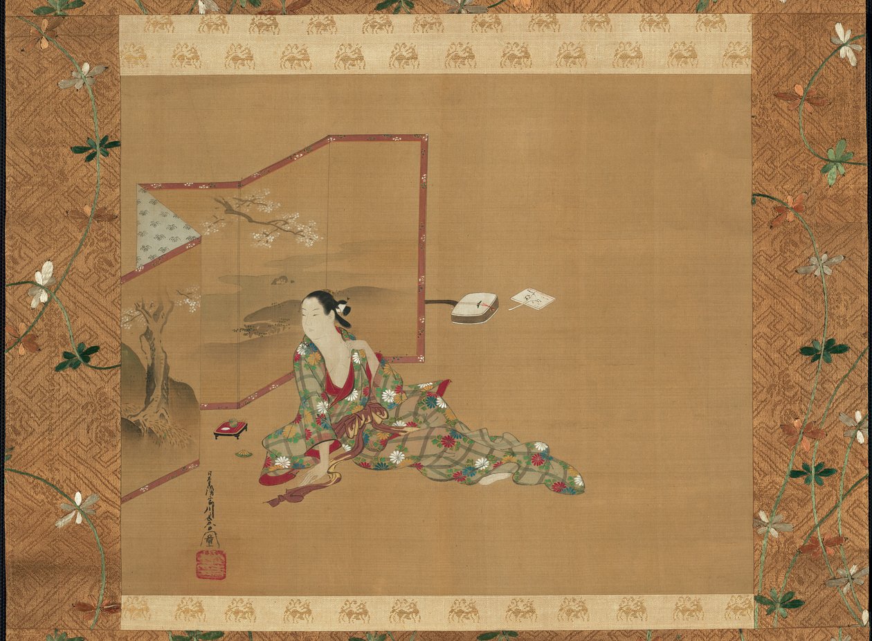 En skönhet bakom en skärm av Miyagawa Chōshun