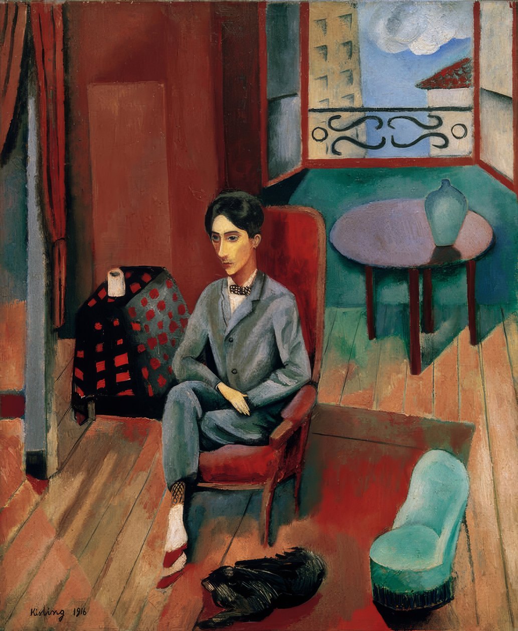 Jean Cocteau sitter i sin ateljé av Moise Kisling