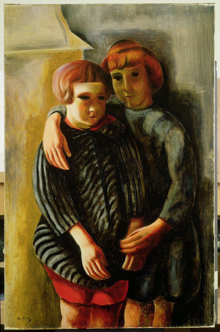 Två barn (olja på duk) av Moise Kisling