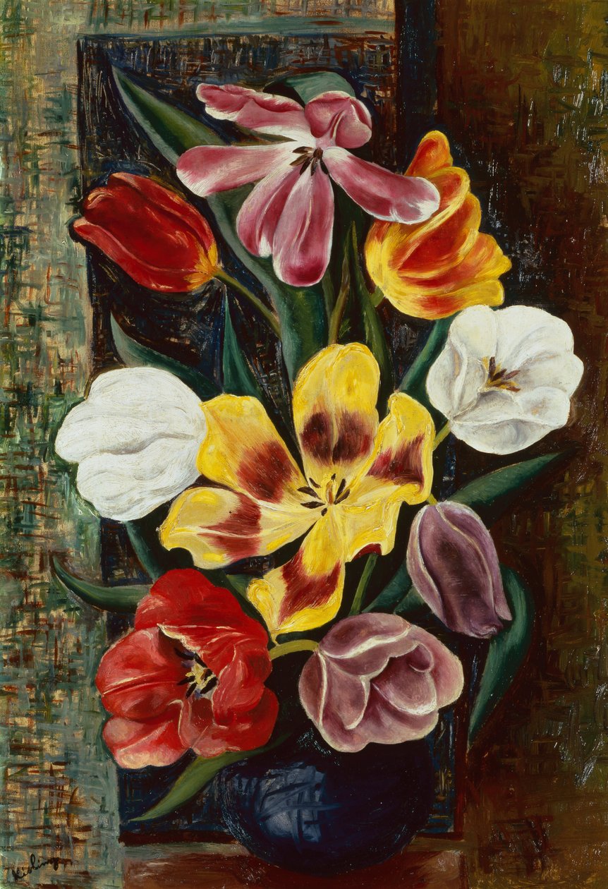Vas med tulpaner (olja på duk) av Moise Kisling