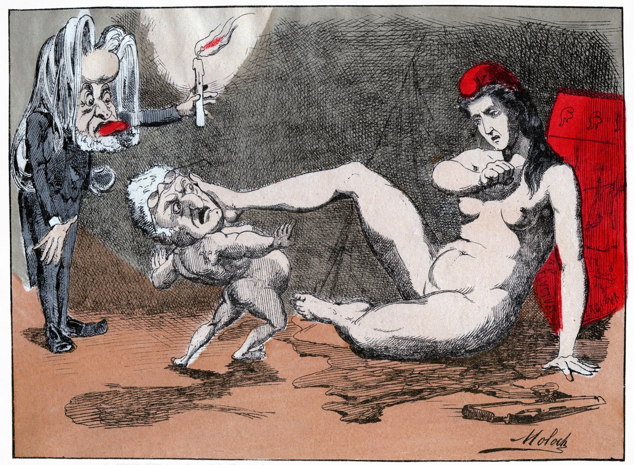 Adolphe Thiers våldtar Marianne, ca 1875 (tryck) av Moloch (1849 1909)