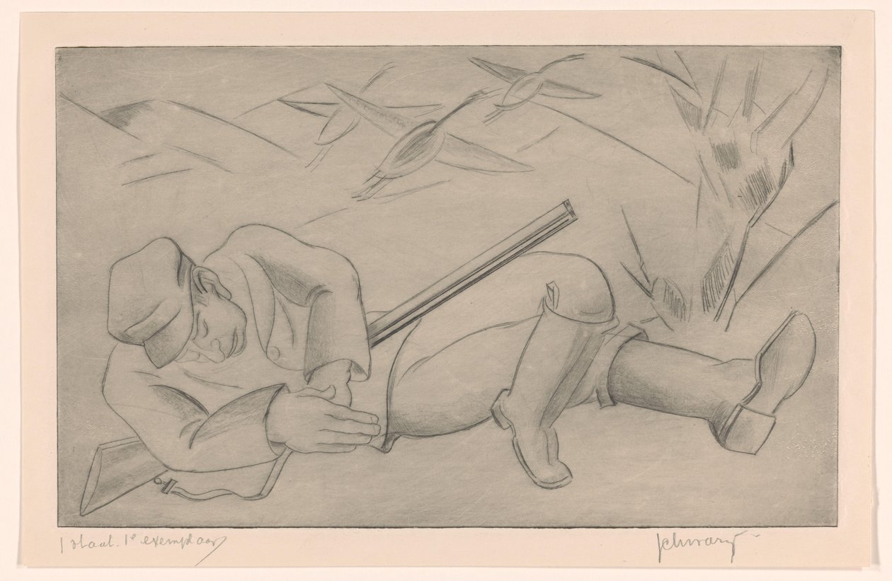 sovande jägare av Mommie Schwarz (signed by artist)