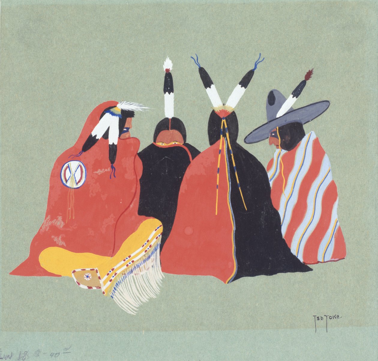 Kiowa Making Medicine, 1929 (tempera på papper) av Monroe Tsatoke