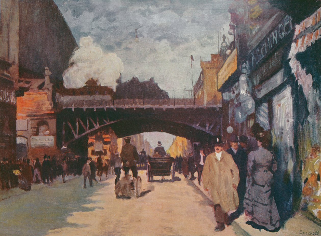 Gata i Berlin: Friedrichstrasse i hörnet av Georgenstrasse, ca 1900 av Moritz Coschell