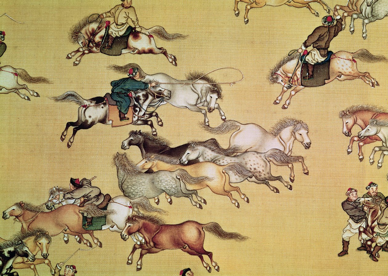 Kejsar Qianlongs (1736-96) resa, detalj från en skriftrulle, Qingdynastin (målat siden) av Mou Lan