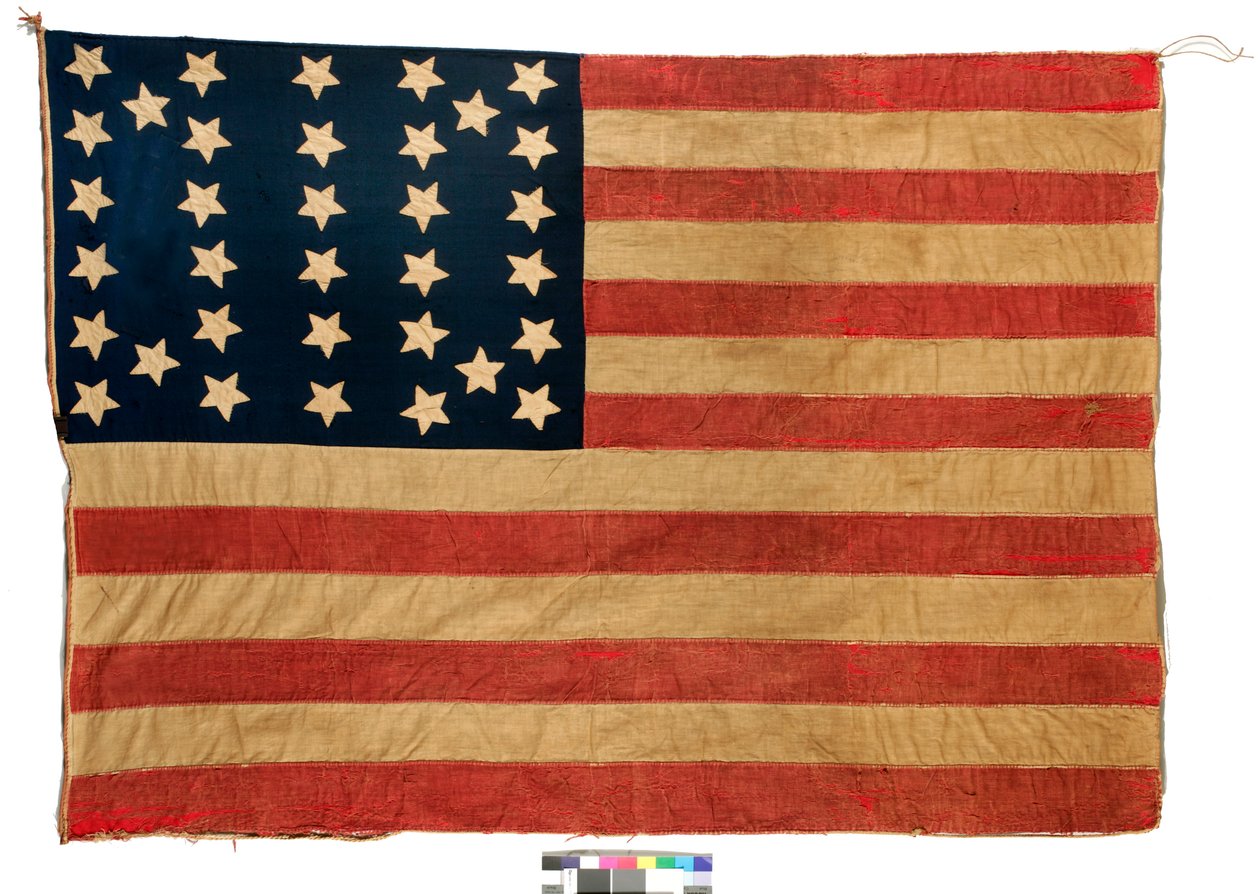 Flagga: 34 stjärnor amerikansk, 1861-63 (ull och bomull) (se 398898 för baksidan) av Mrs. John E. Forbes