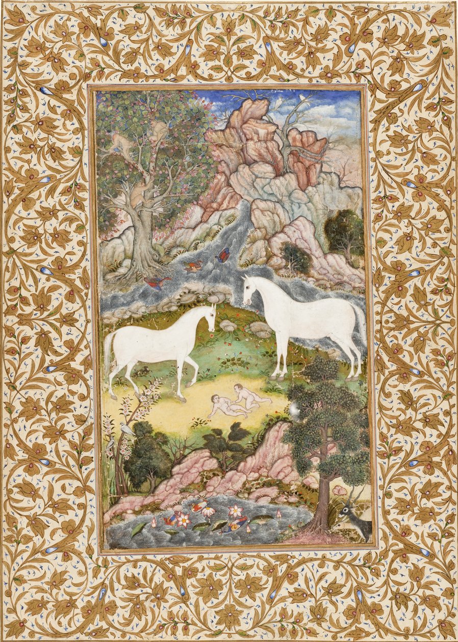 De himmelska tvillingarnas födelse, ca 1585-90 av Mughal School