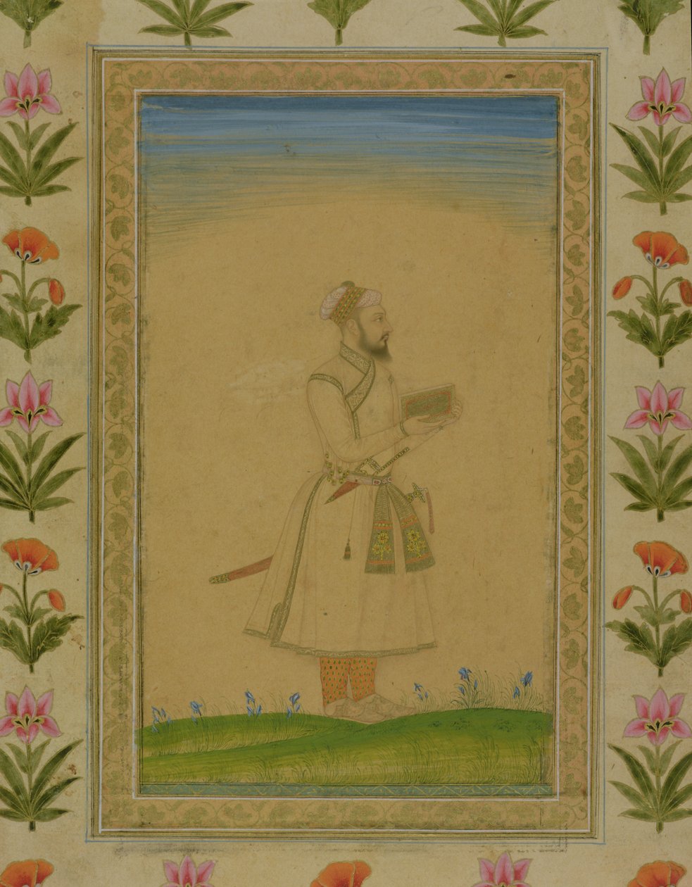 Stående figur av en adelsman som håller i en bok, från Small Clive Album (ogenomskinlig wc på papper) av Mughal School