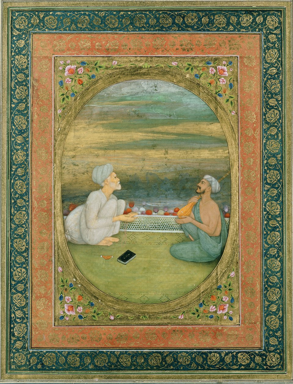 En mulla och en musiker, ca 1640-1650 av Mughal School