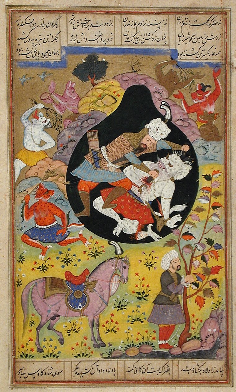 Rustam Slays the White Div, 1608 av Mughal School