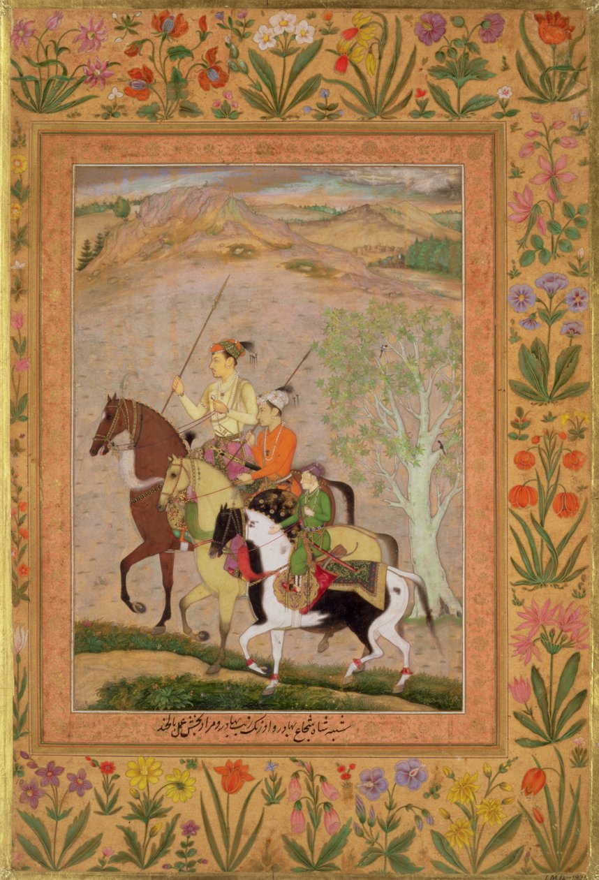 Tre prinsar på jakt, ca 1635 av Mughal School