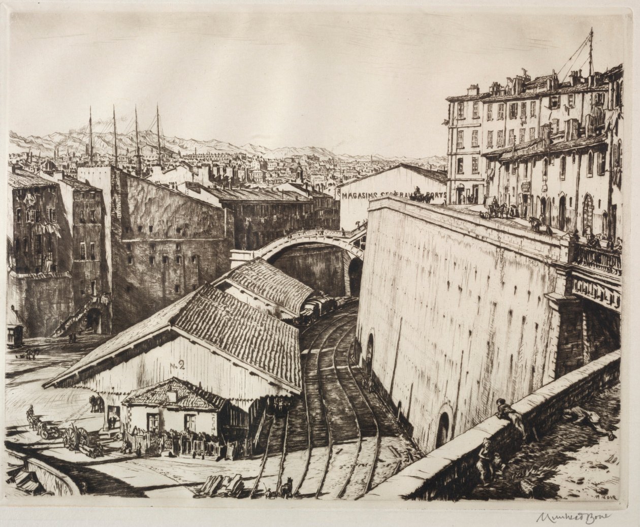 Tågskjul, Marseilles av Muirhead Bone