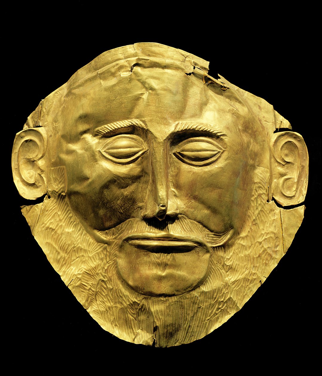 Begravningsmask från Mykene, som tidigare troddes vara Agamemnon (guld) av Mycenaean