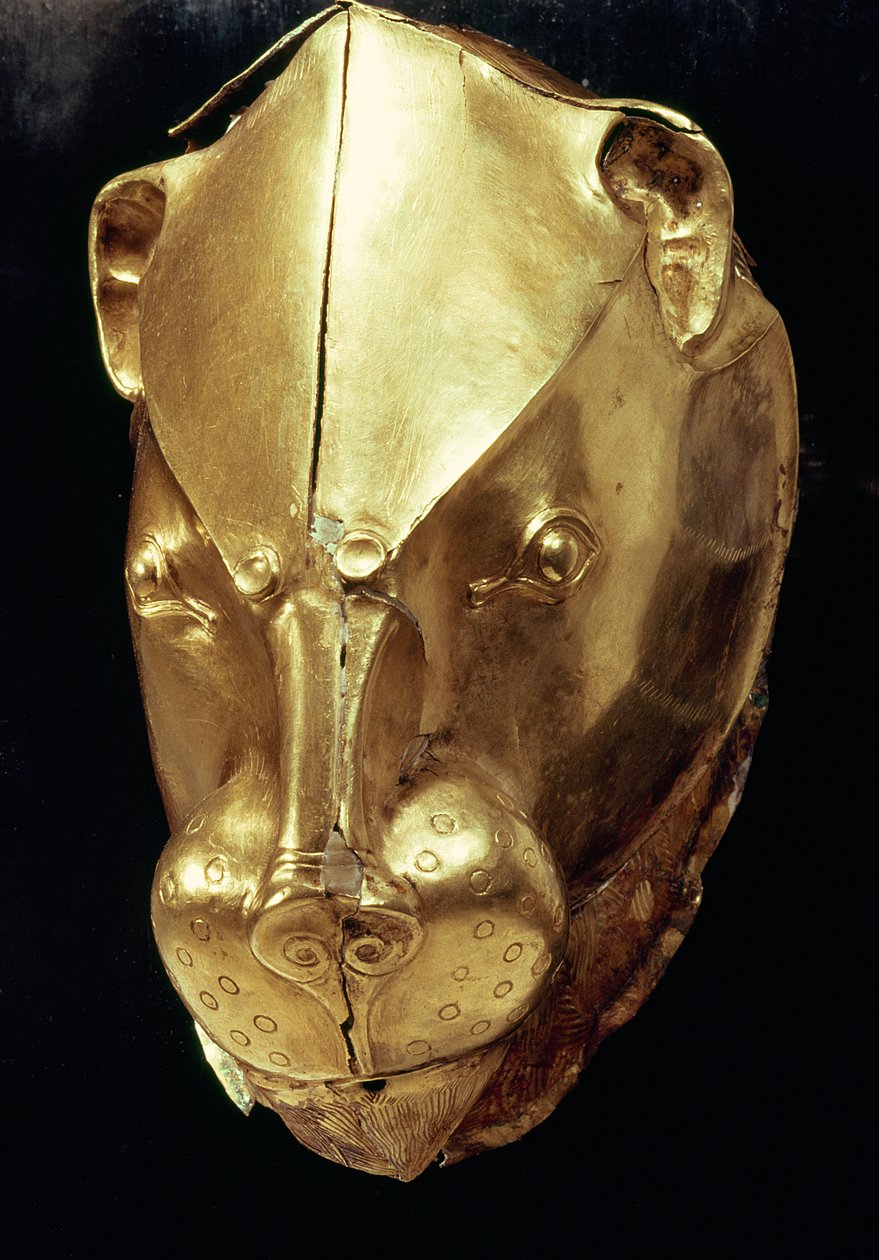 Lejonhuvudsrhyton, från Grav IV, Gravcirkel A, Mykene (guld) (se även 179999) av Mycenaean