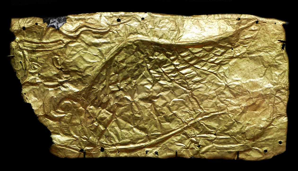 Bladguldhölje för glasvasformad plakett av Mycenaean