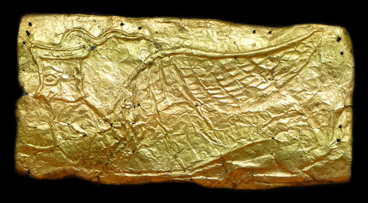 Bladguldhölje för glasvasformad plakett av Mycenaean