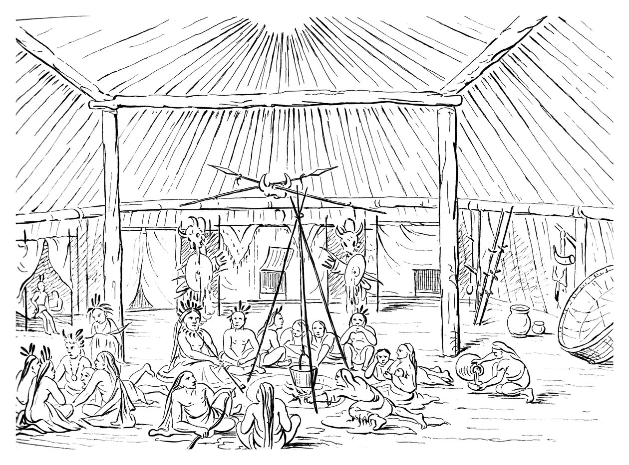 Interiör av en tipi, 1841. av Myers and Co
