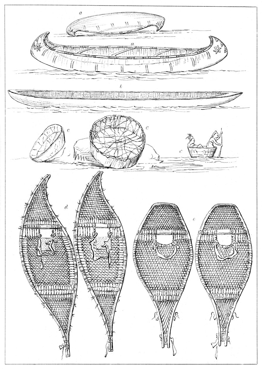 Sioux kanoter och Chippewa snöskor, 1841. av Myers and Co