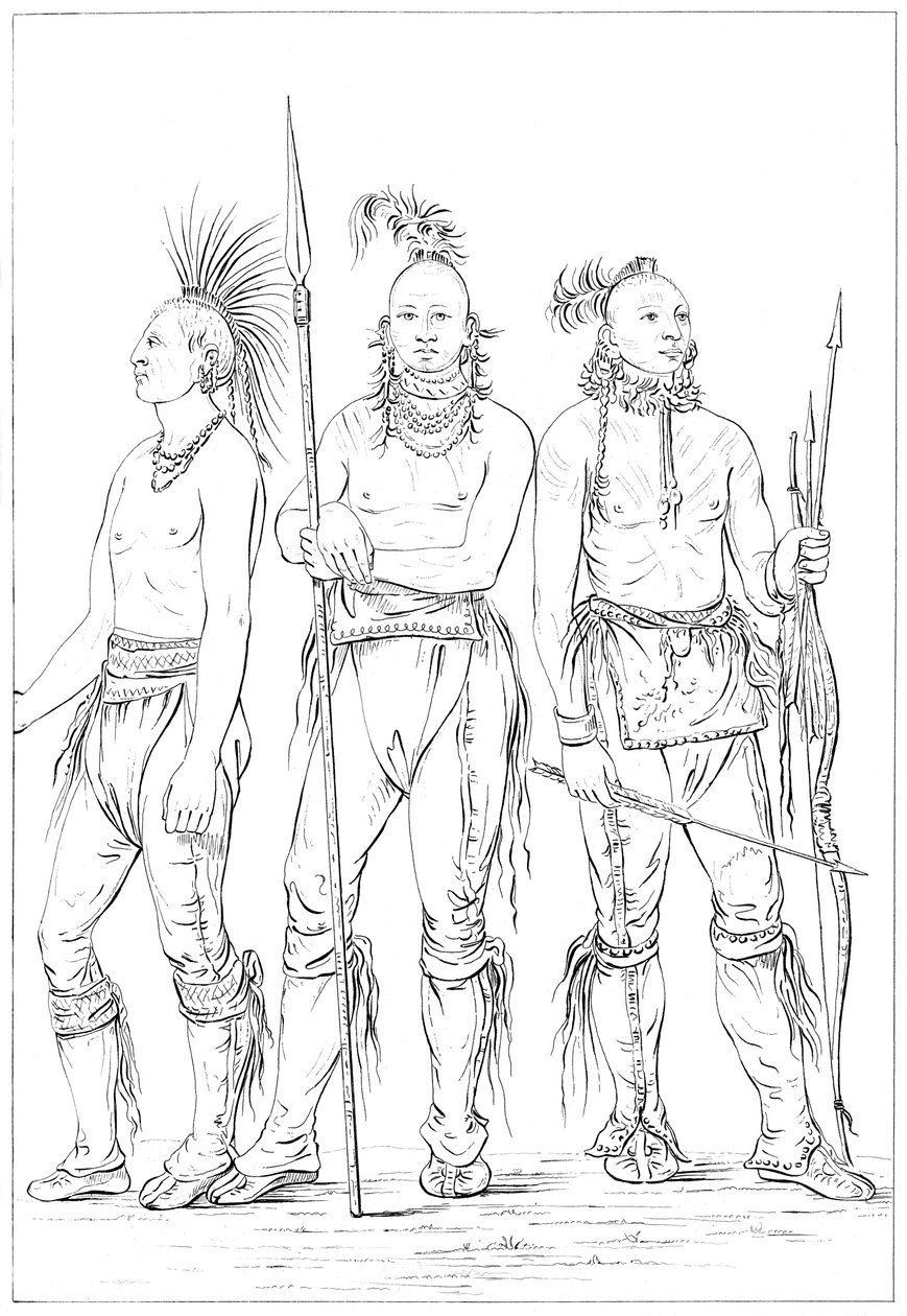 Tre Osage braves, 1841. av Myers and Co