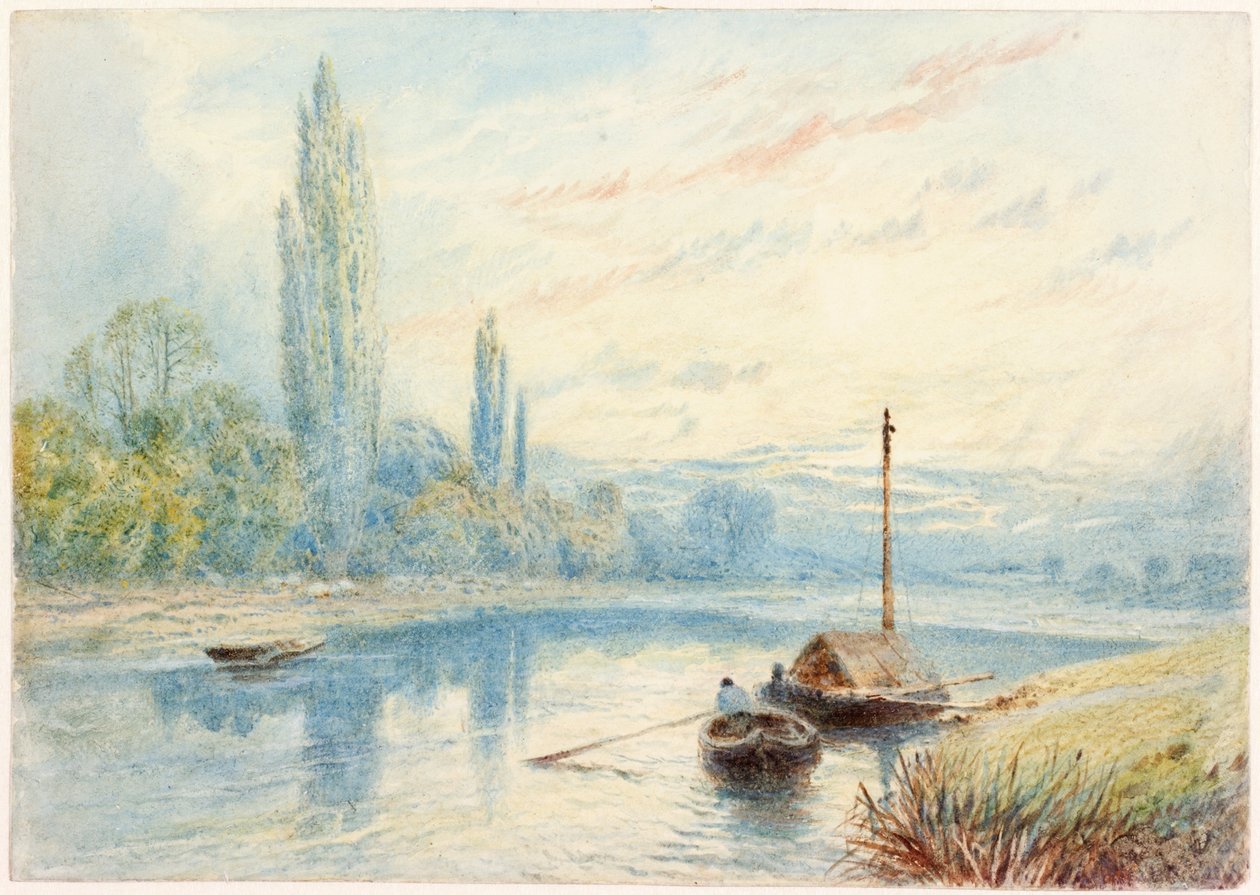 River Scene (färg och wc på papper) av Myles Birket Foster