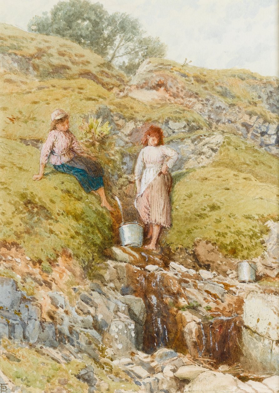 A Highland Burn (wc på papper) av Myles Birket Foster