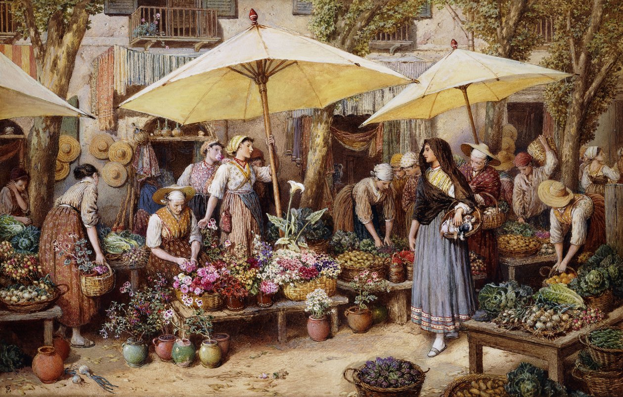Blomstermarknaden, Toulon, av Myles Birket Foster