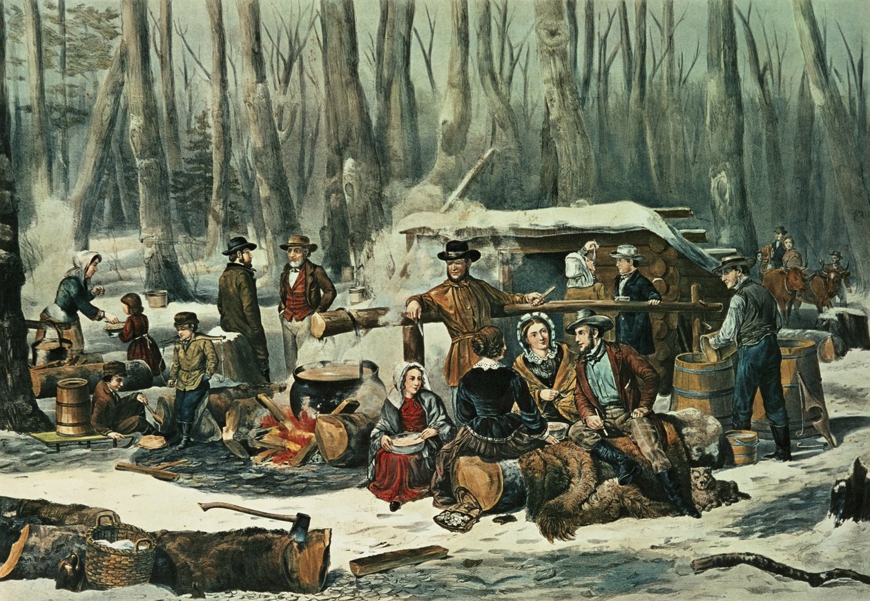 American Forest Scene - Maple Sugaring, 1856 av N. and Ives, J.M. Currier
