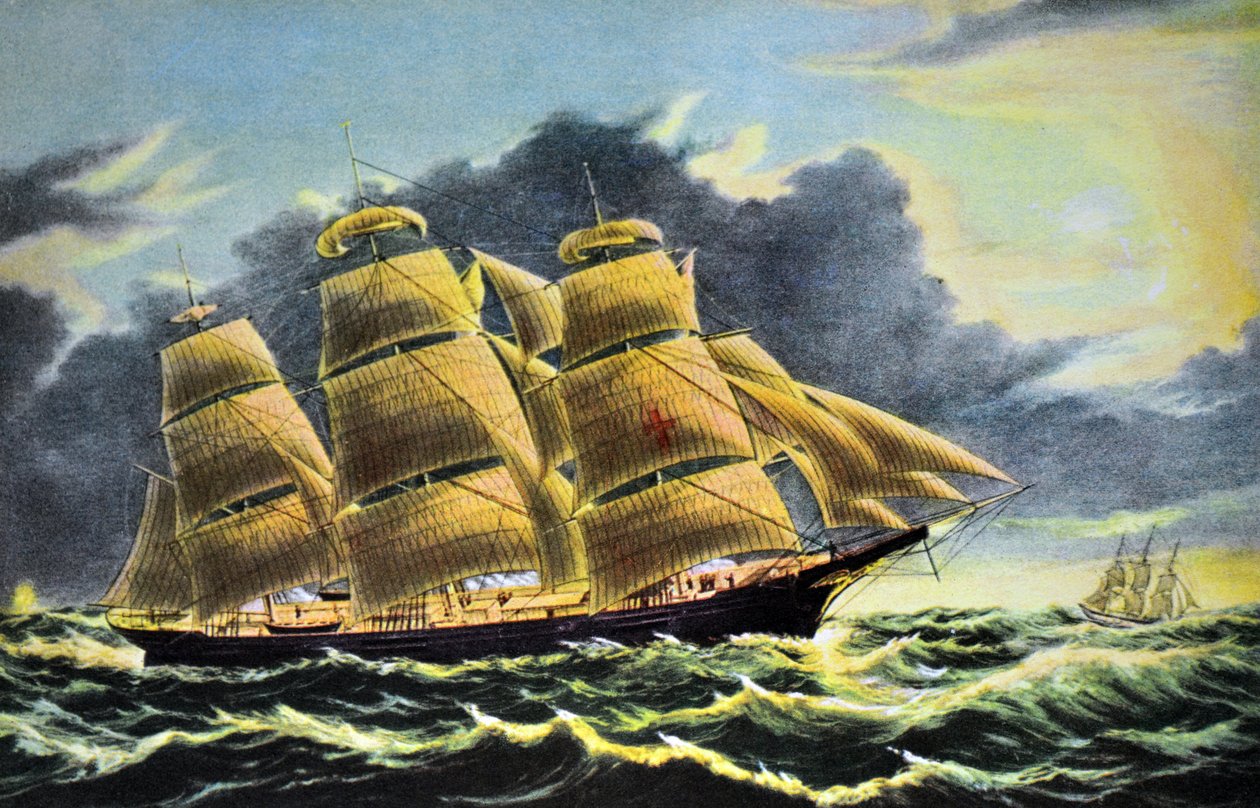 Clipper Ship Dreadnought utanför Tuskar Light av N. and Ives, J.M. Currier