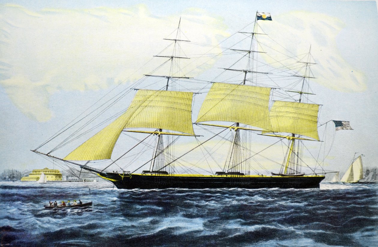 Currier & Ives Illustration 1800-talet. Clipperskepp Nightingale av N. and Ives, J.M. Currier
