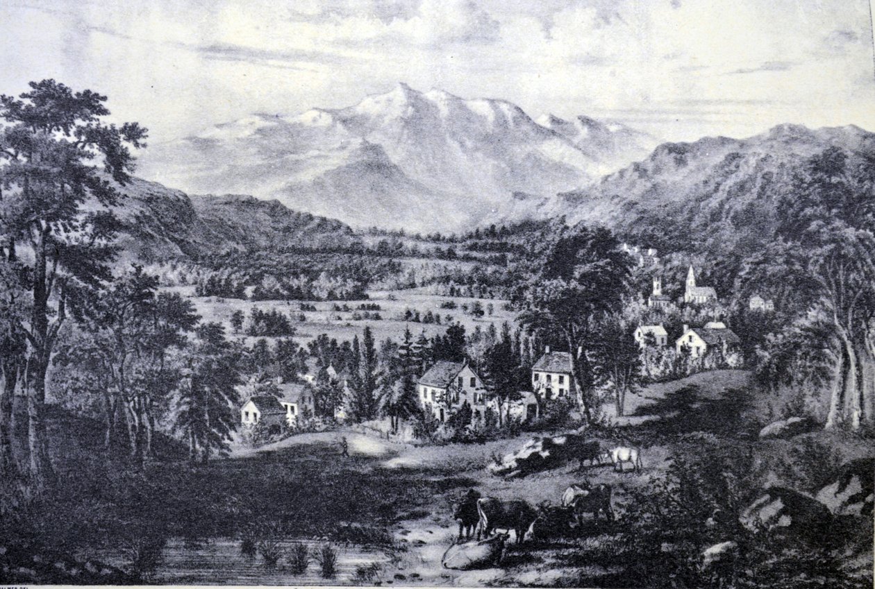 Currier & Ives Illustration 1800-talet. Mount Washington och Vita bergen. Från Valley of Conway av N. and Ives, J.M. Currier
