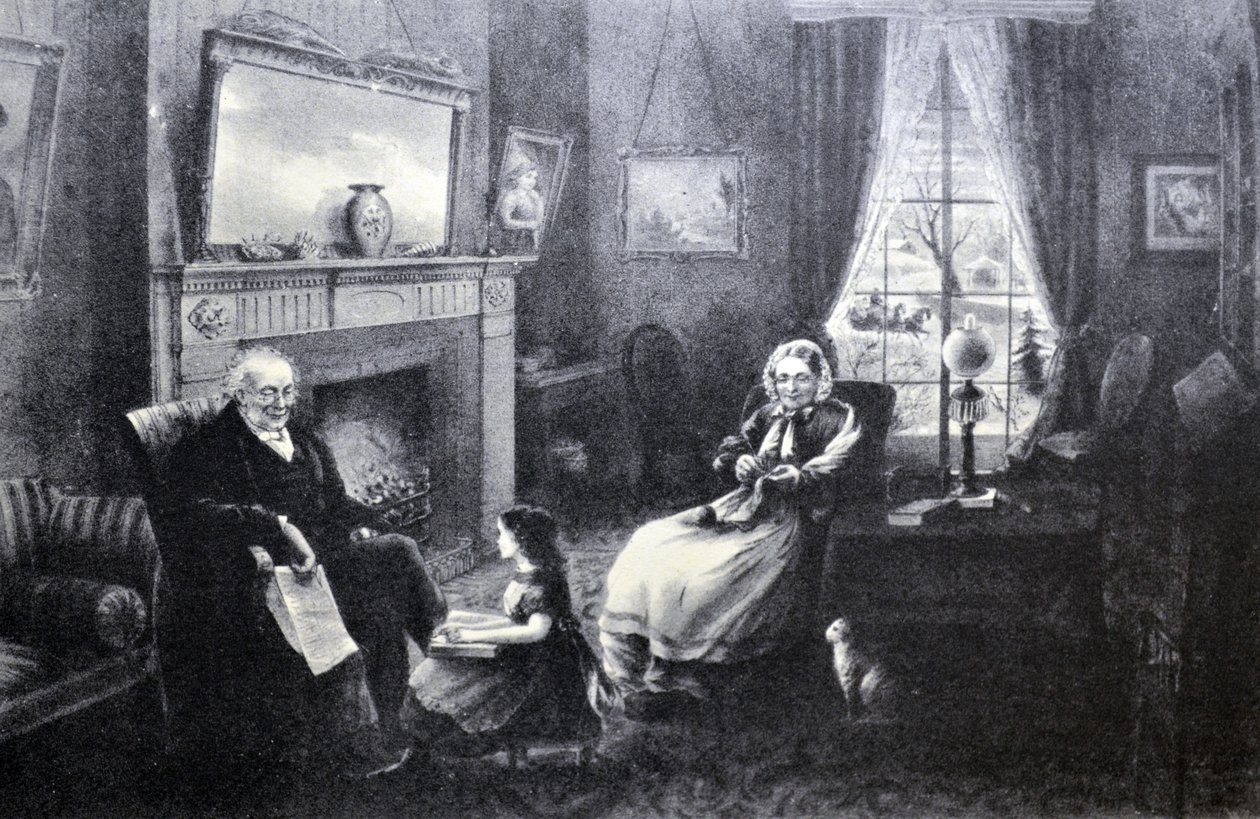 Currier & Ives Illustration 1800-talet. Livets fyra årstider: Ålderdom, vilotiden av N. and Ives, J.M. Currier