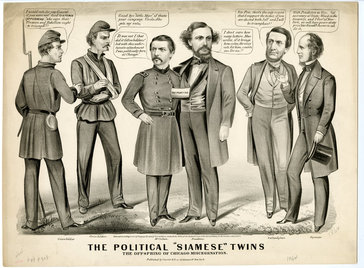 The Political Siamese Twins, The Offspring of Chicago Miscegenation, 1864 av N. and Ives, J.M. Currier