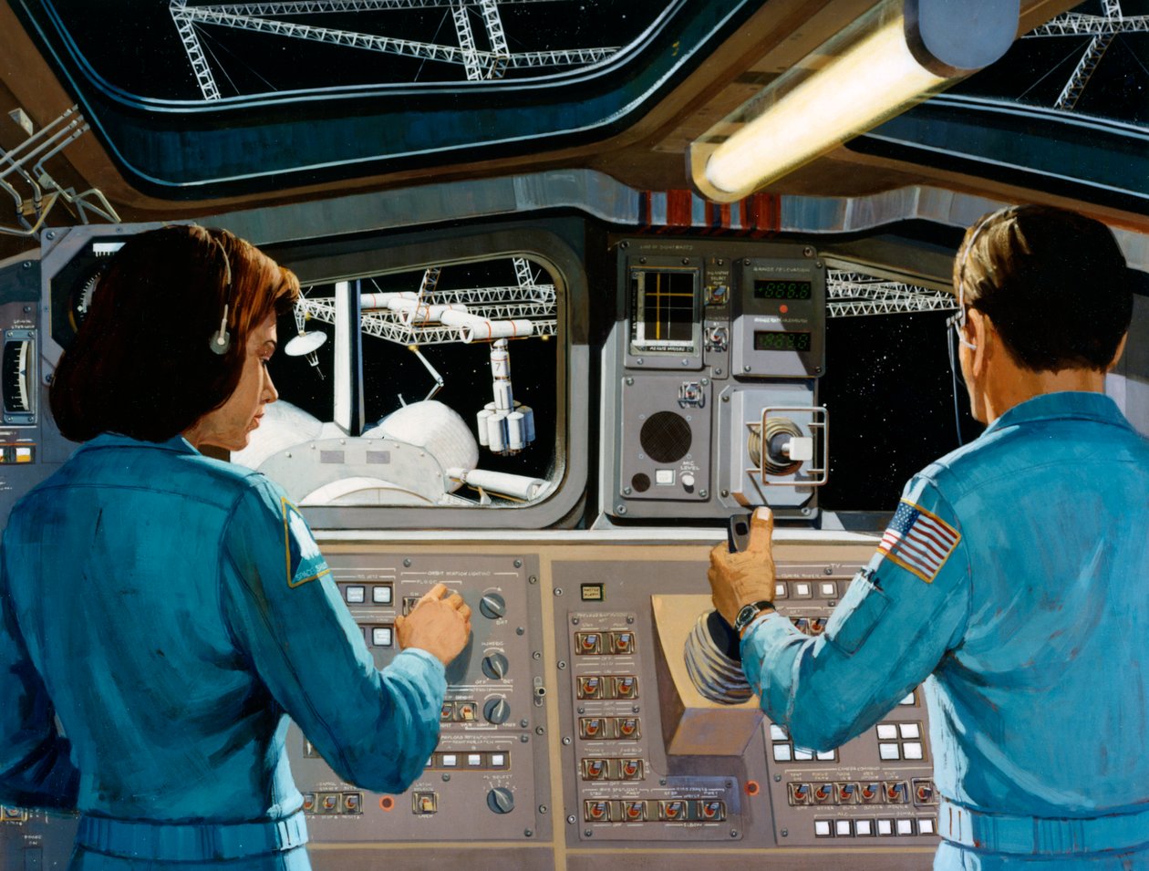 Inuti en futuristisk rymdstation, c1970-talet. av NASA Images