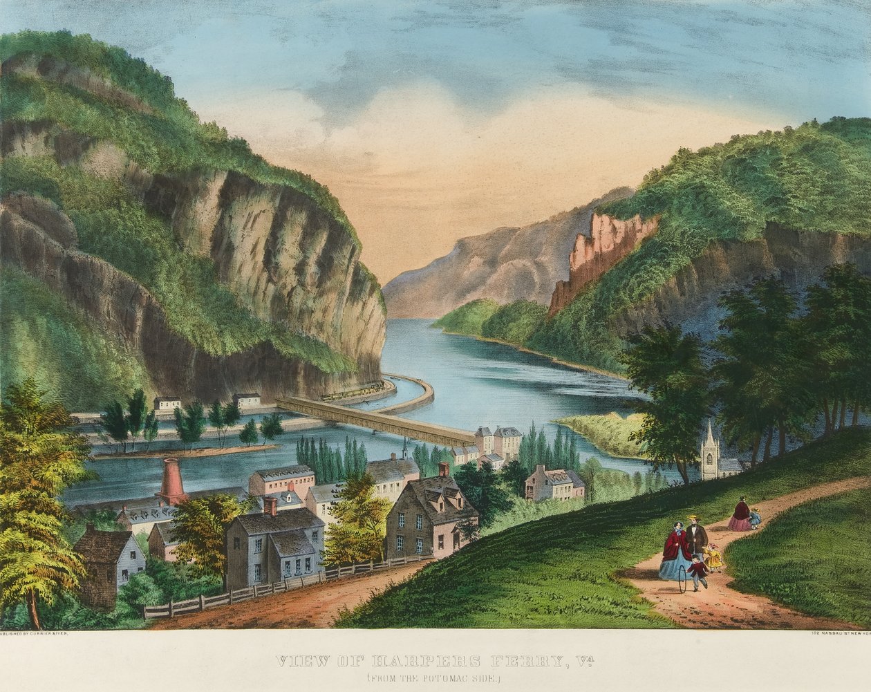Vy över Harpers Ferry, Virginia av Nathaniel Currier