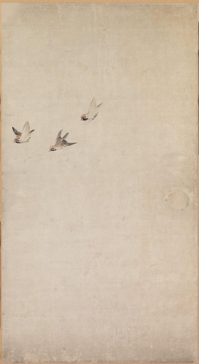 Valpar, sparvar och krysantemum, 1754-1799. av Nagasawa Rosetsu
