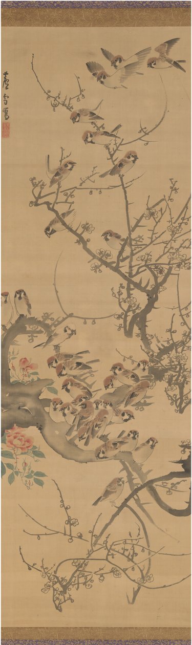 Sparvar i ett plommonträd, tidigt 1790-tal. av Nagasawa Rosetsu