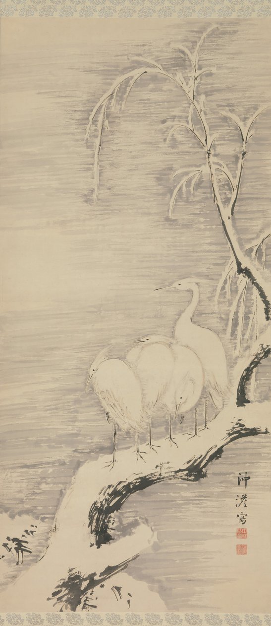 Häger i snön, ca. 1840. av Nakabayashi Chikuto