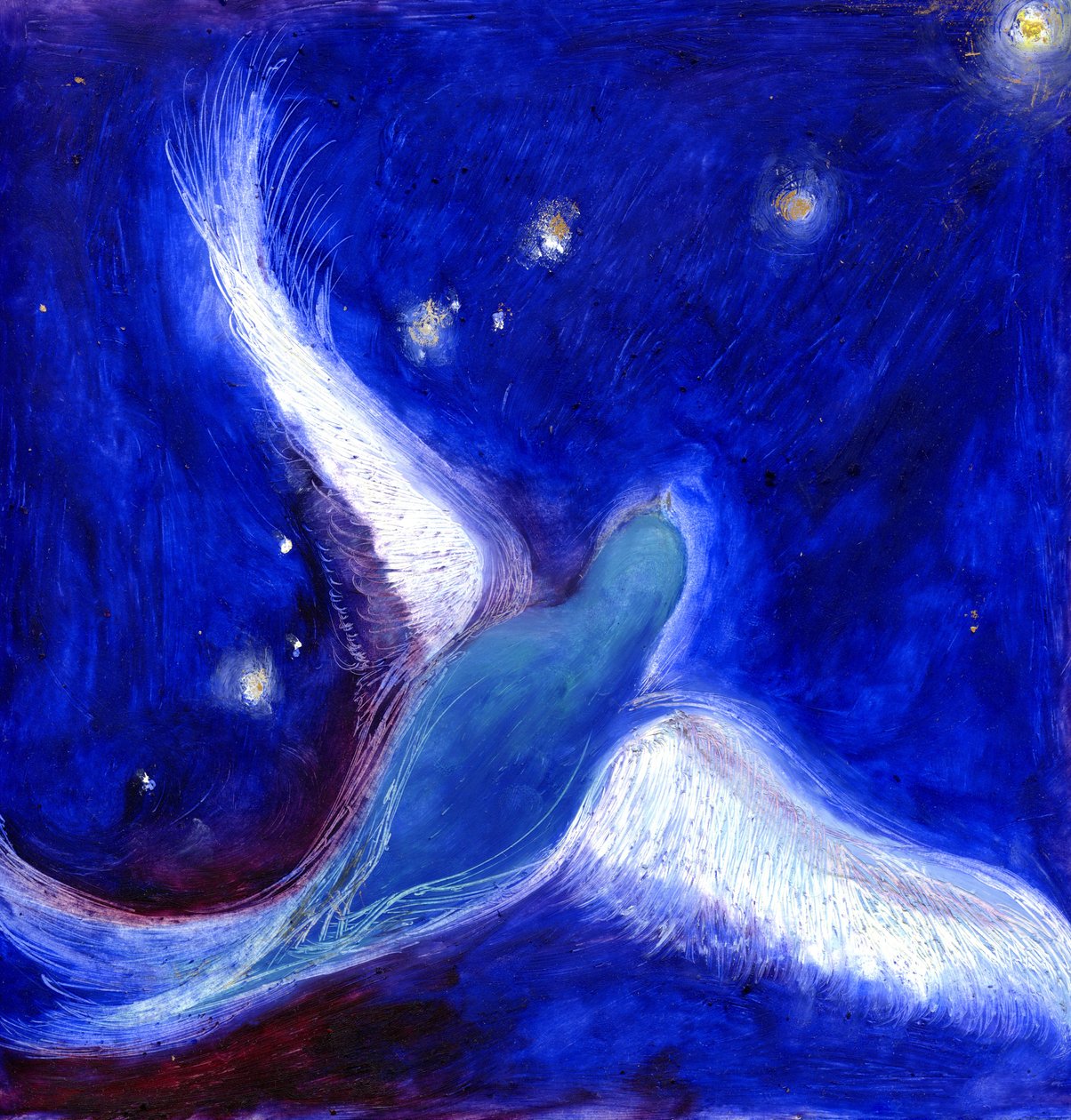 Star Bird, 2012, (olja och bladguld på kartong) av Nancy Moniz Charalambous