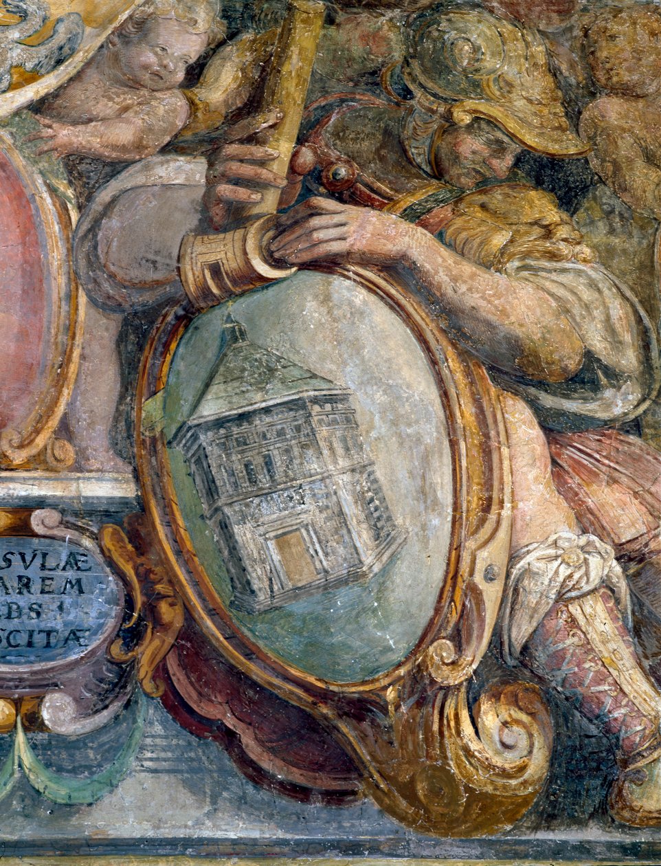 Sovrum, detalj av frisen som visar städer och byggnader under Medicis kontroll, Baptistery of S. Giovanni, Florens, fresk 1564-75 av Bartolomeo Ammannati