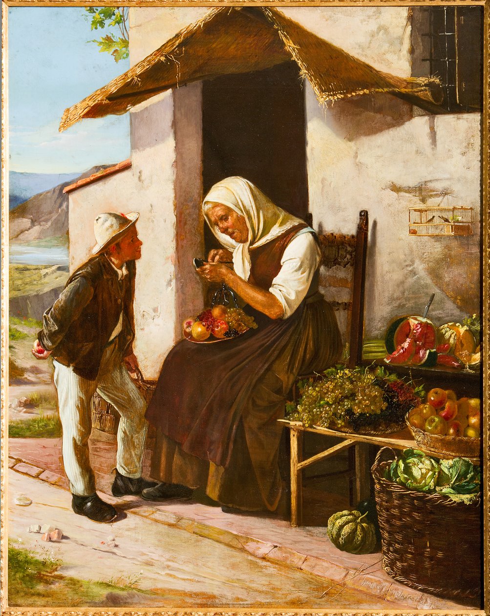Hos grönsakshandlaren (olja) av Narciso Malatesta