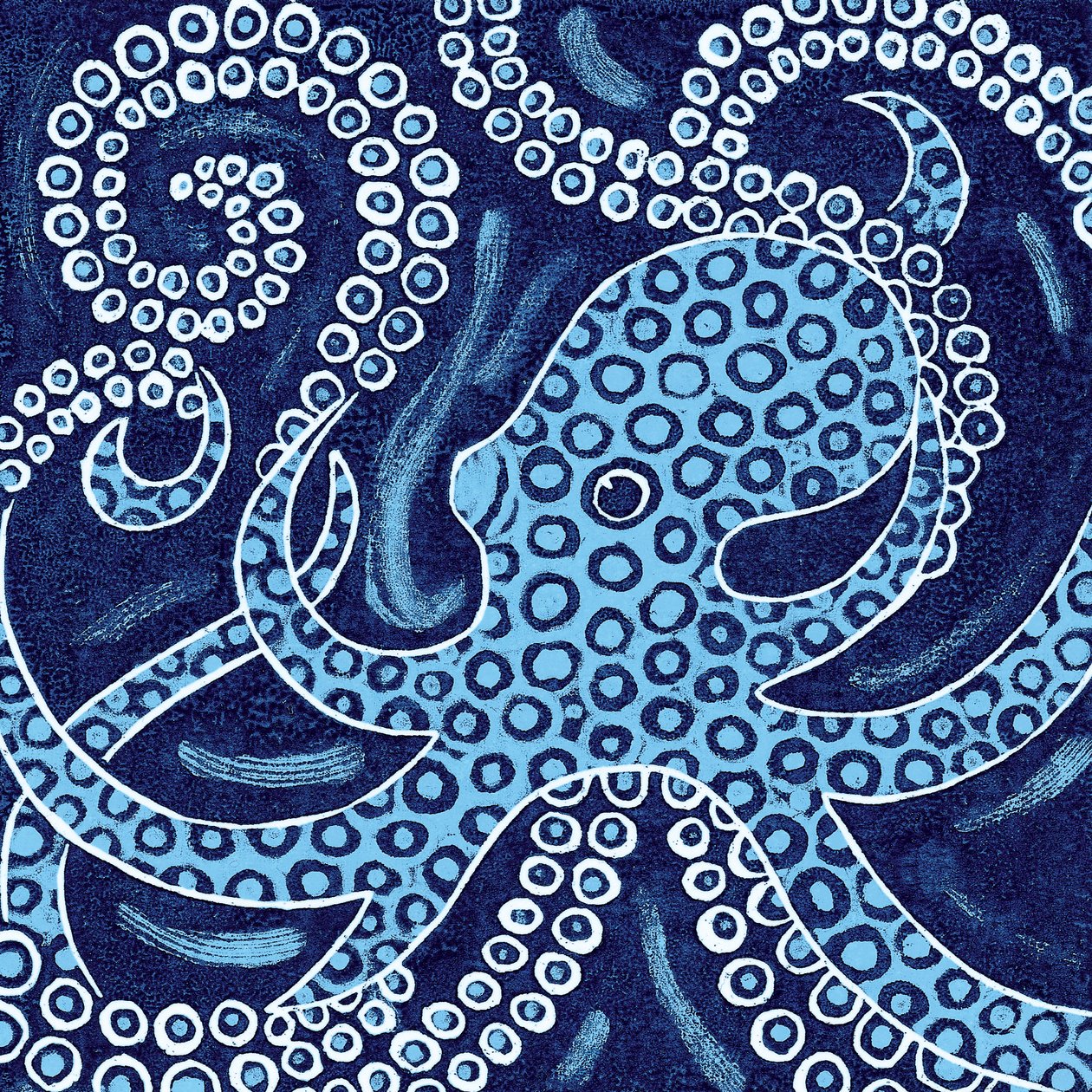 Blue Ringed Octopus, 2010 (träsnitt i färg) av Nat Morley