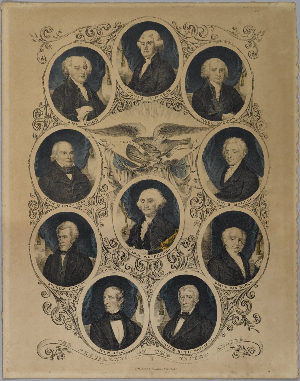 USA:s presidenter, 1844 (handfärgad litho) av Nathaniel Currier
