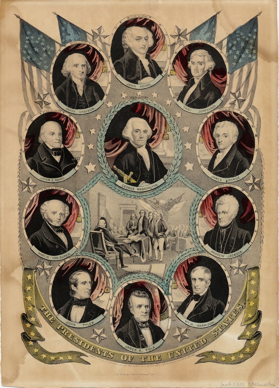 The Presidents of the United States, publicerad av N. Currier, New York, ca 1844 av Nathaniel Currier