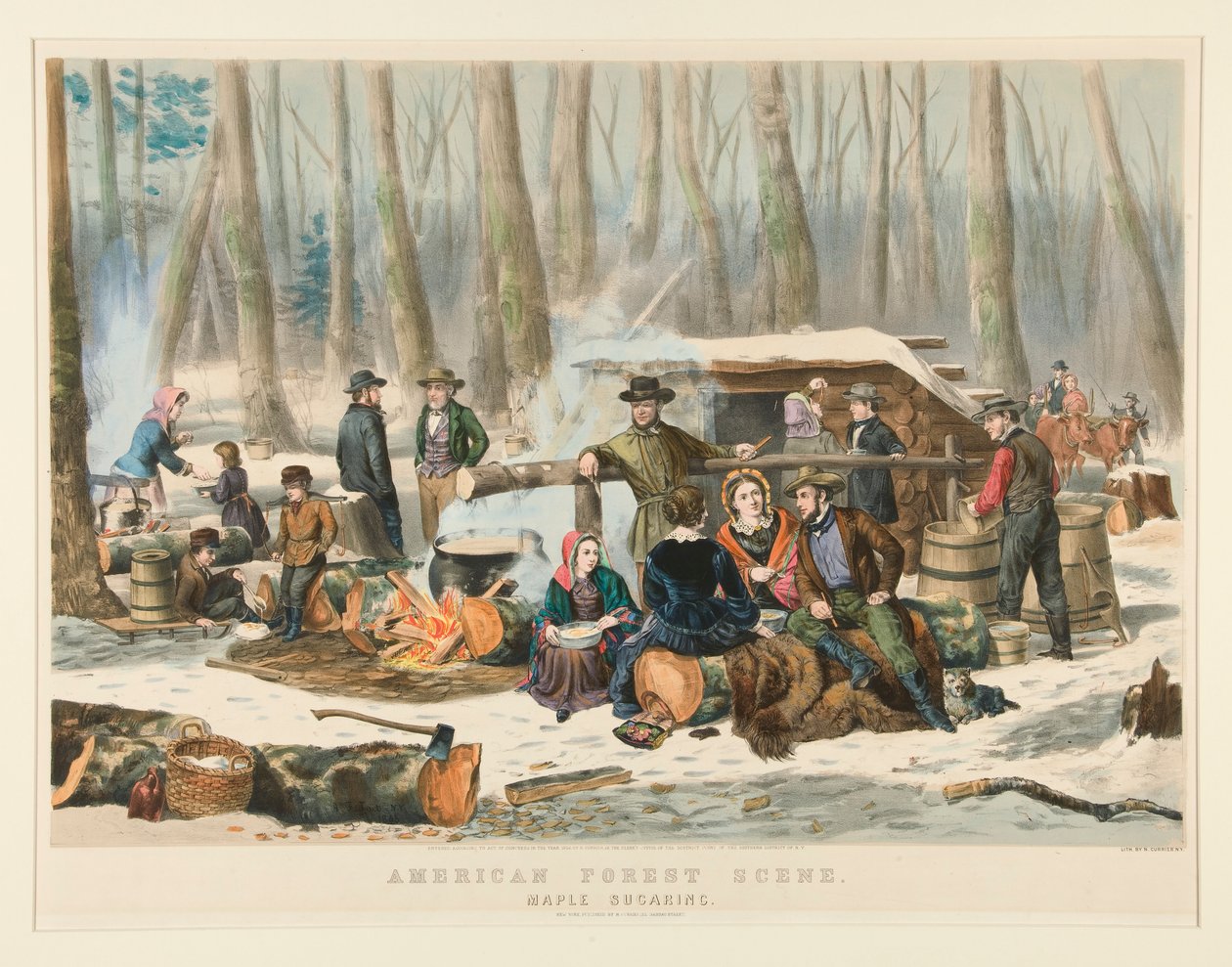 American Forest Scene, Maple Sugaring av Nathaniel Currier