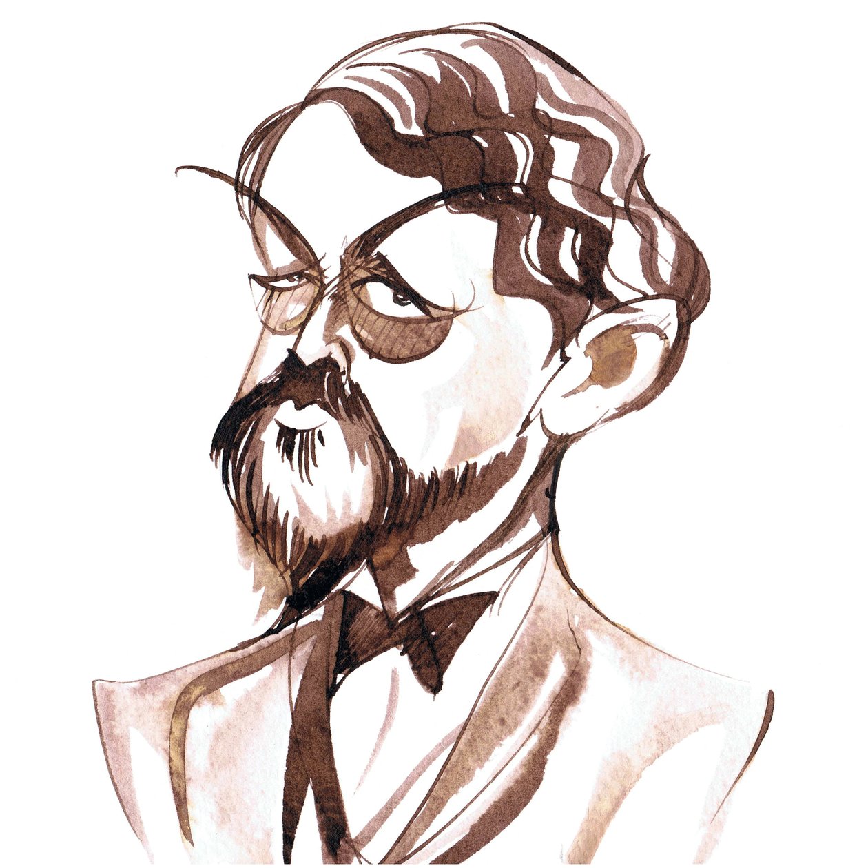Achille-Claude Debussy, fransk kompositör (1862-1918), bläckkarikatyr av Neale Osborne