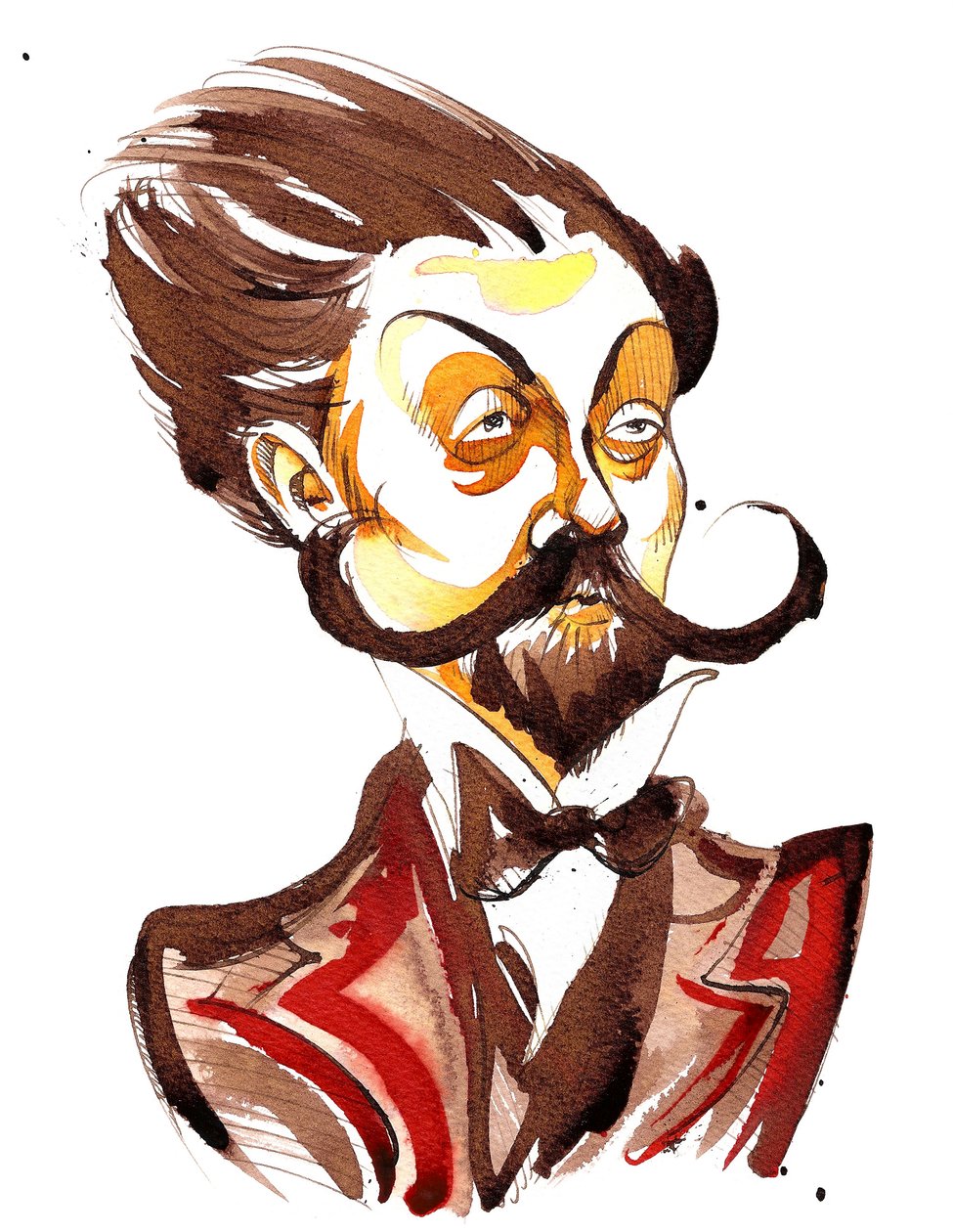 Alexander Skrjabin (rysk kompositör, 1872-1915) karikatyr i färg av Neale Osborne