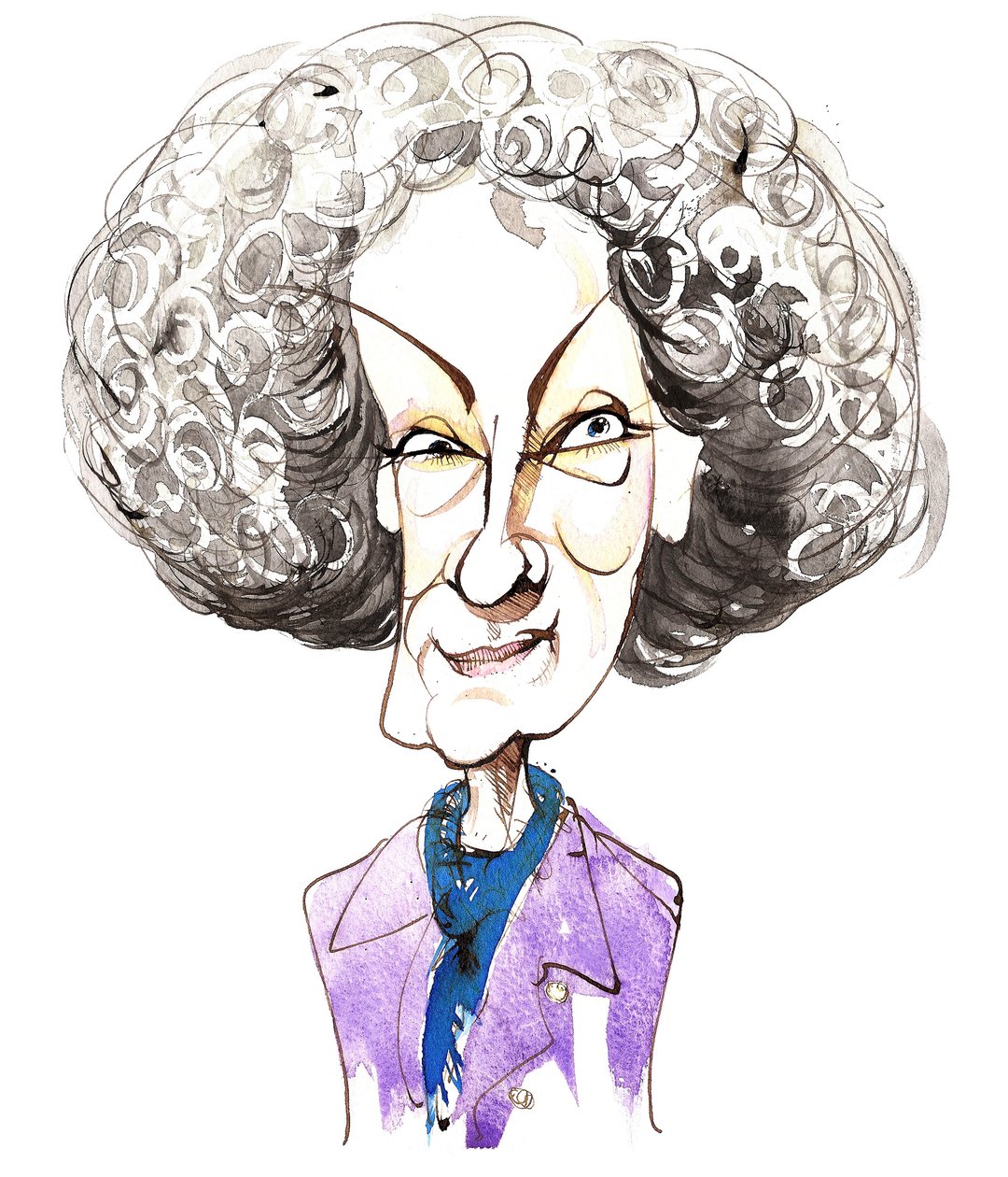 den kanadensiska författaren och poeten Margaret Atwood (född 1939); karikatyr av Neale Osborne